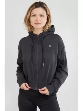 Fundango Draug Crop Hoodie női kapucnis pulóver szürke színben 1