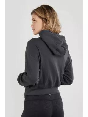 Fundango Draug Crop Hoodie női kapucnis pulóver szürke színben 3
