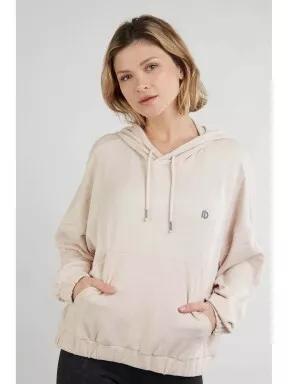Fundango Echo Loose Hoodie női kapucnis pulóver homok színben 1
